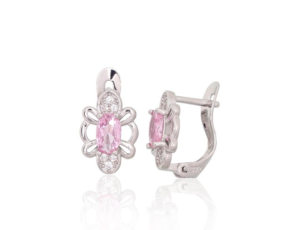 Silver earrings with 'english' lock with Zirkons