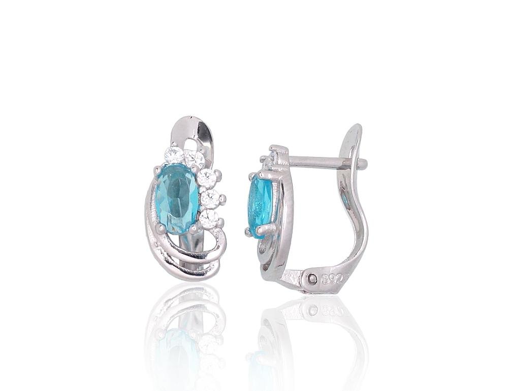 Silver earrings with 'english' lock with Zirkons