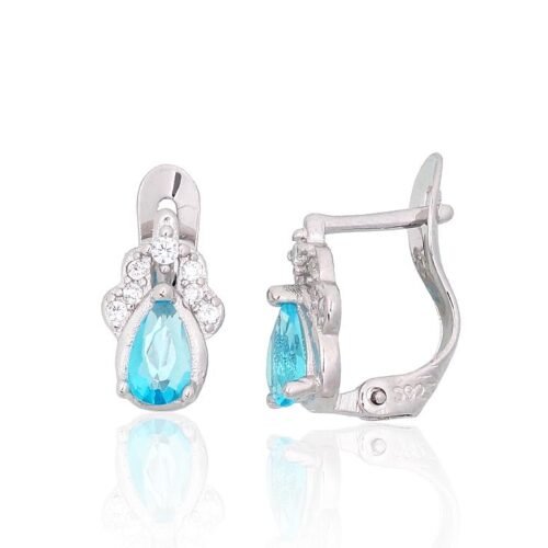 Silver earrings with 'english' lock with Zirkons