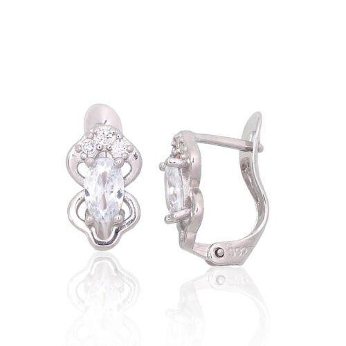 Silver earrings with 'english' lock with Zirkons