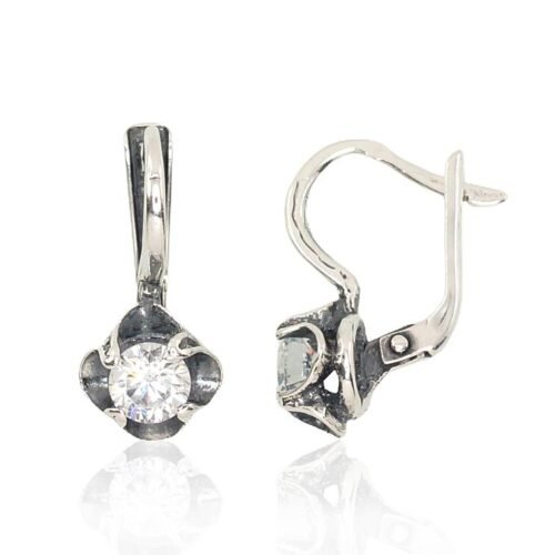 Silver earrings with 'english' lock with Zirkons