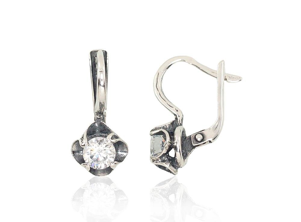 Silver earrings with 'english' lock with Zirkons