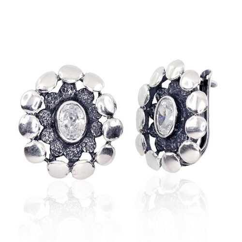 Silver earrings with 'english' lock with Zirkons