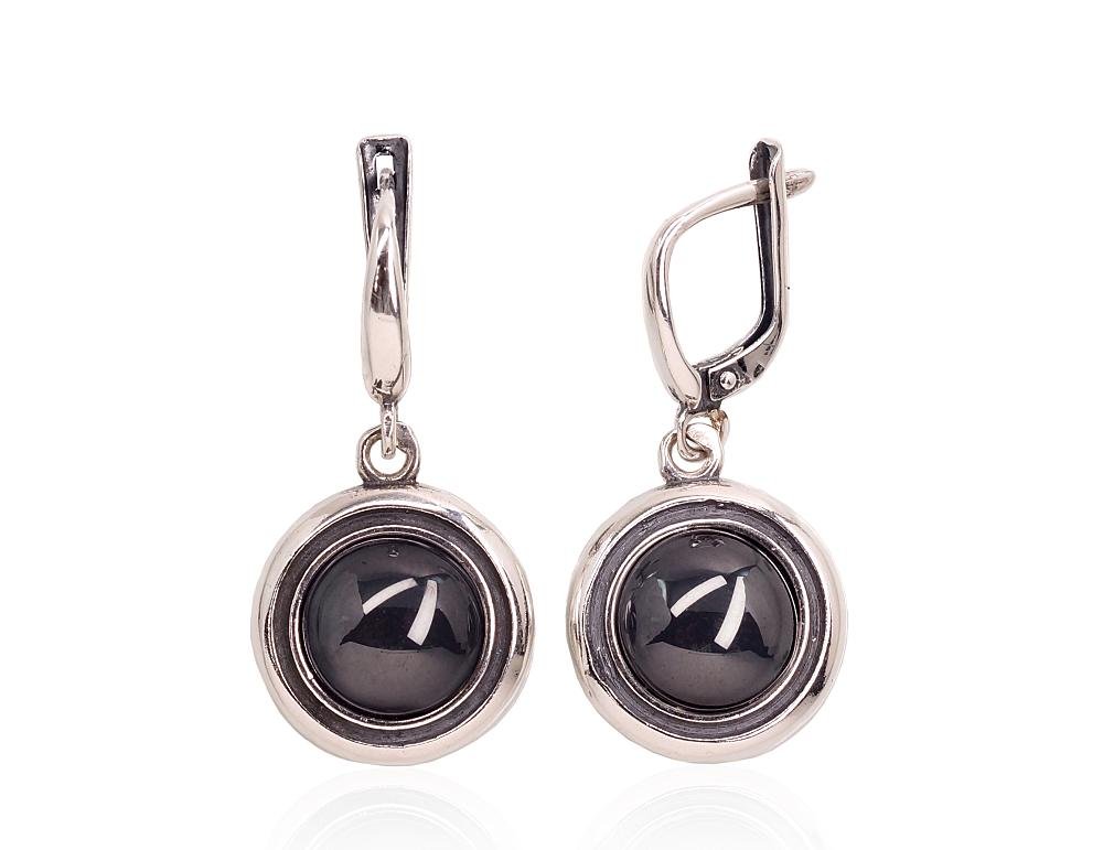 Silver earrings with 'english' lock with Hematite