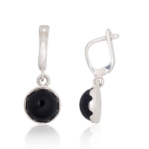 Silver earrings with 'english' lock with Onix