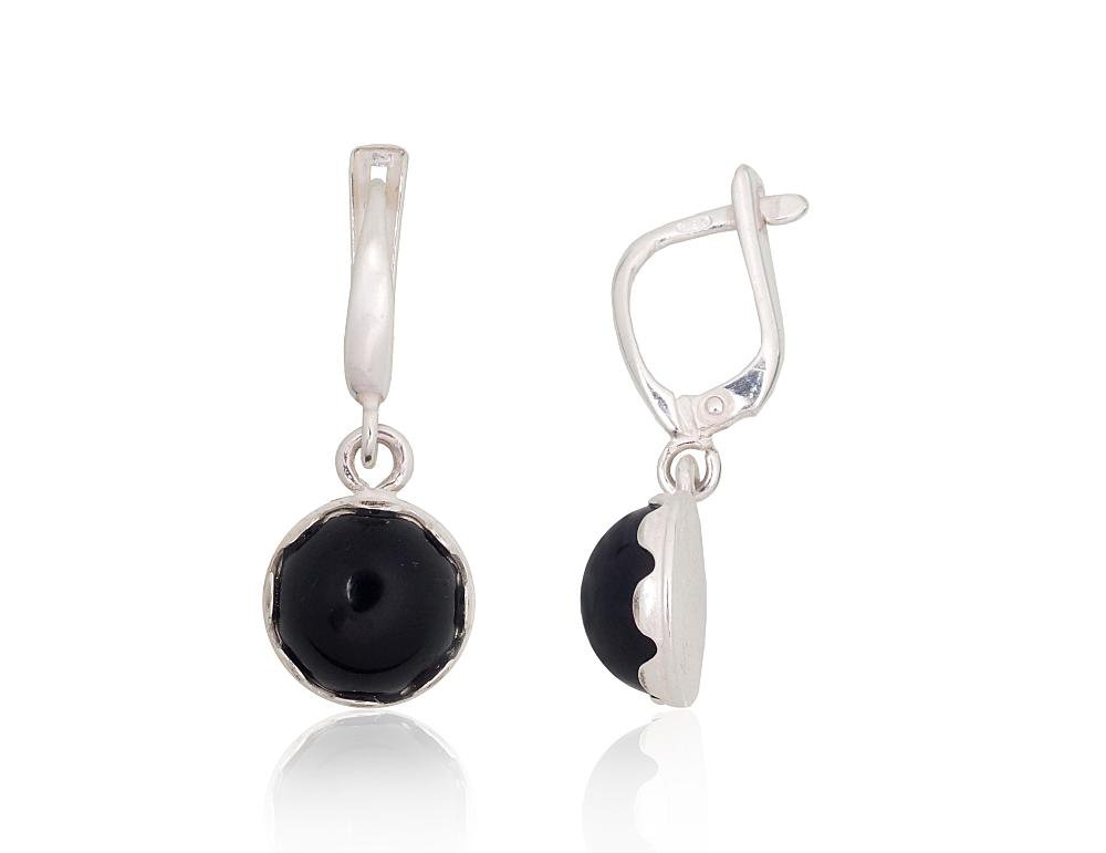 Silver earrings with 'english' lock with Onix