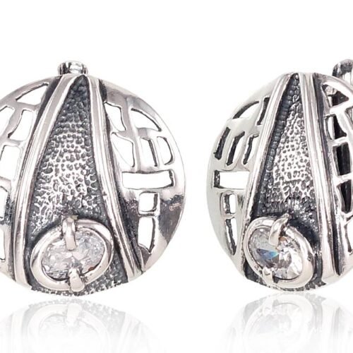 Silver earrings with 'english' lock with Zirkons