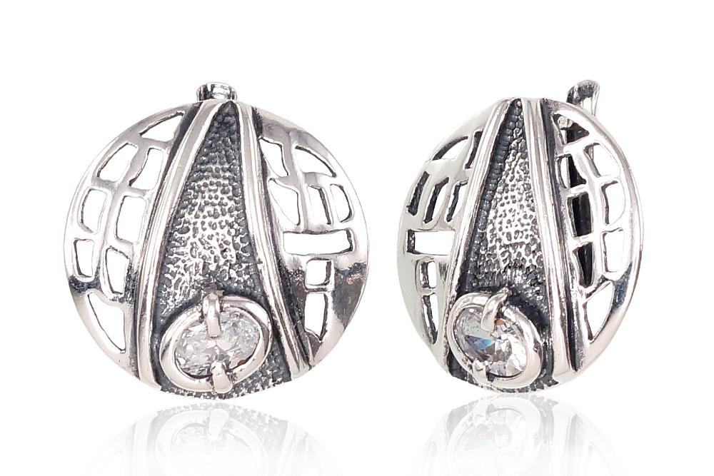 Silver earrings with 'english' lock with Zirkons