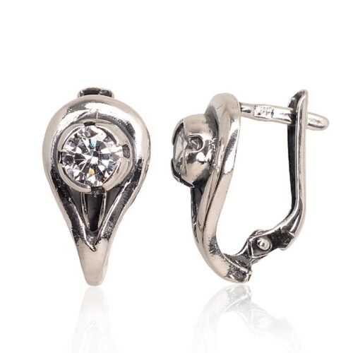 Silver earrings with 'english' lock with Zirkons
