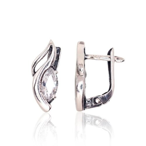 Silver earrings with 'english' lock with Zirkons