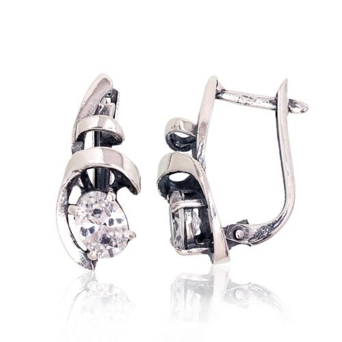 Silver earrings with 'english' lock with Zirkons