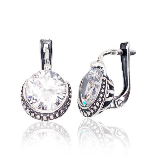 Silver earrings with 'english' lock with Zirkons