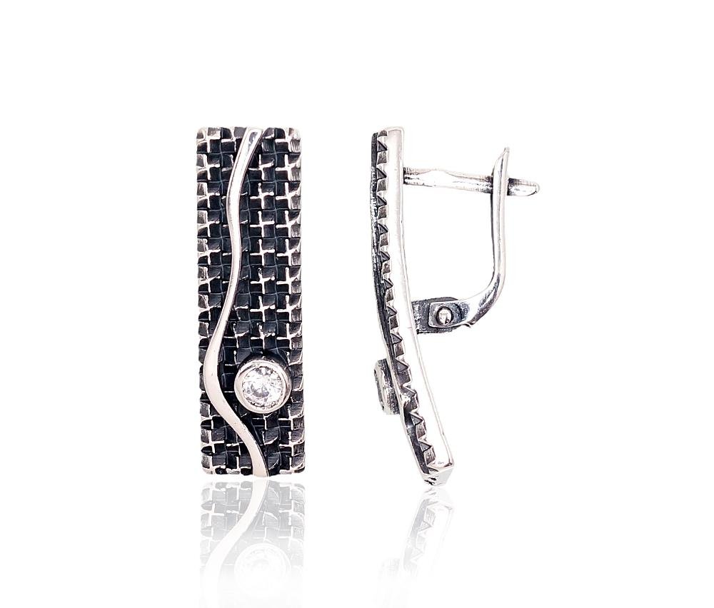 Silver earrings with 'english' lock with Zirkons