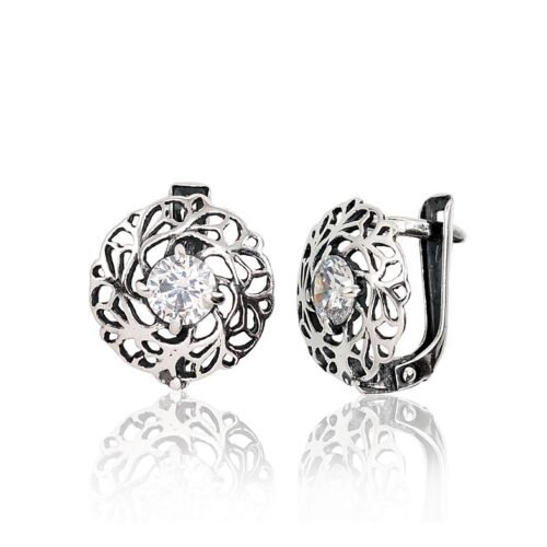 Silver earrings with 'english' lock with Zirkons