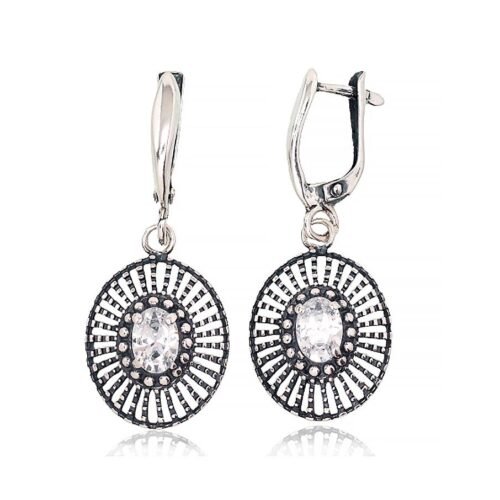 Silver earrings with 'english' lock with Zirkons