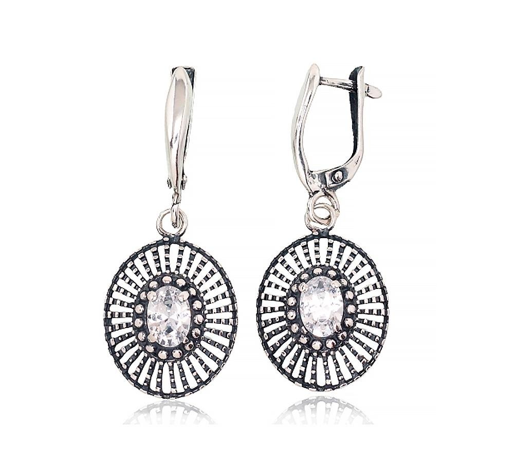 Silver earrings with 'english' lock with Zirkons