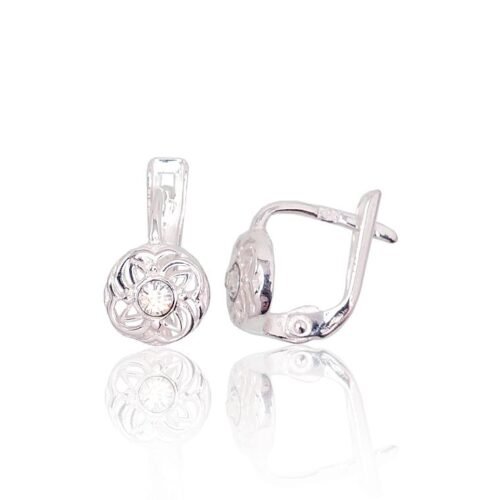 Silver earrings with 'english' lock with Crystals