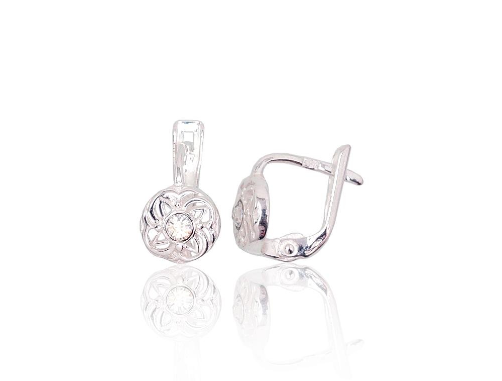 Silver earrings with 'english' lock with Crystals