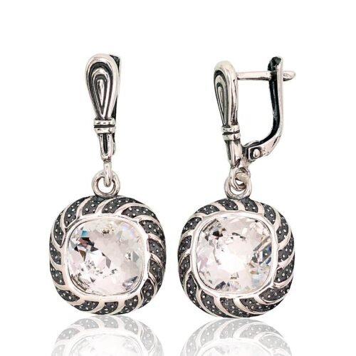 Silver earrings with 'english' lock with Crystals