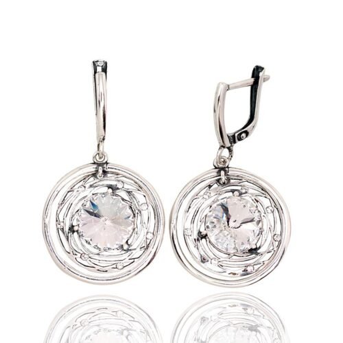 Silver earrings with 'english' lock with Crystals