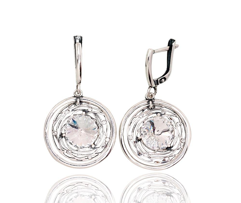 Silver earrings with 'english' lock with Crystals