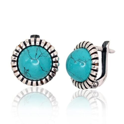 Silver earrings with 'english' lock with Turquoise (Imitation)