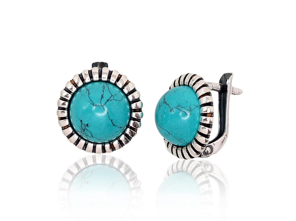 Silver earrings with 'english' lock with Turquoise (Imitation)