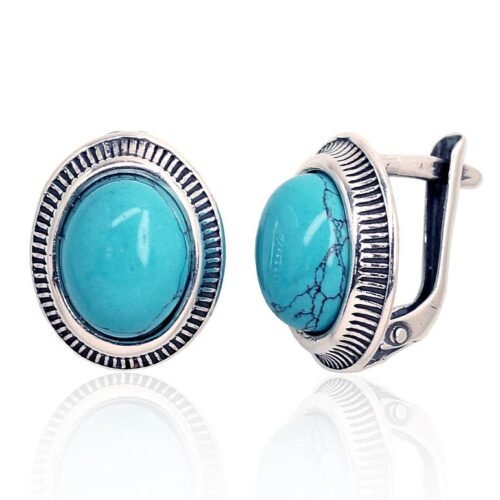 Silver earrings with 'english' lock with Turquoise (Imitation)