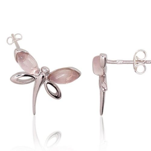 Silver stud earrings with Pink Quarz