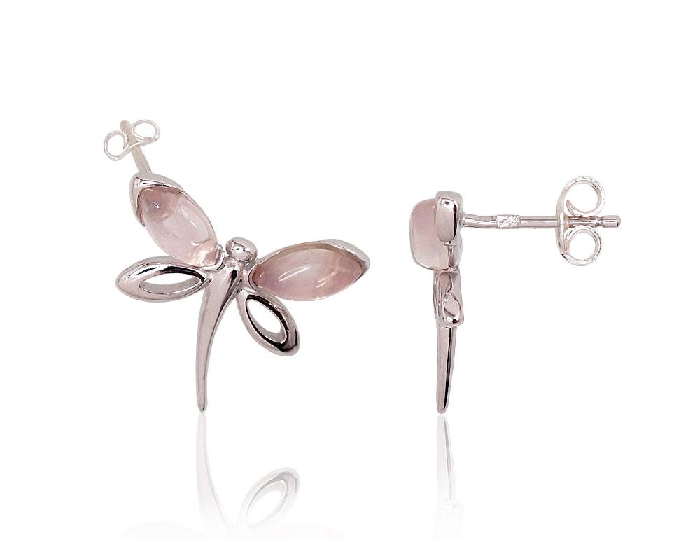 Silver stud earrings with Pink Quarz