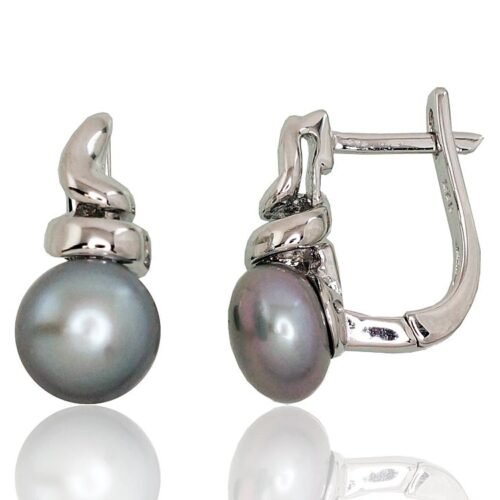 Silver earrings with 'english' lock with Fresh-water Pearl