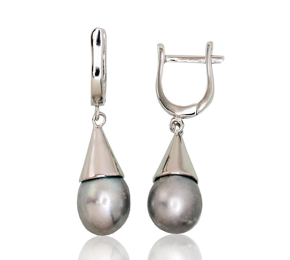 Silver earrings with 'english' lock with Fresh-water Pearl