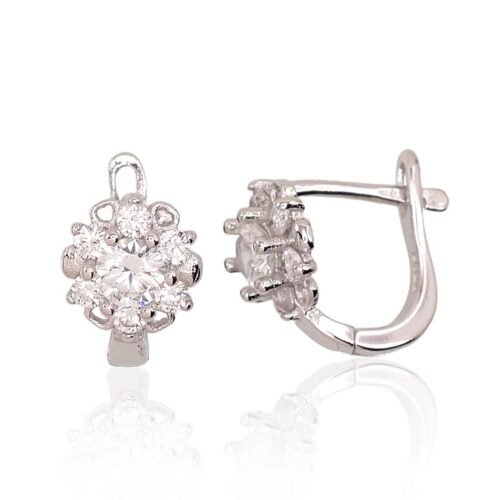 Silver earrings with 'english' lock with Zirkons