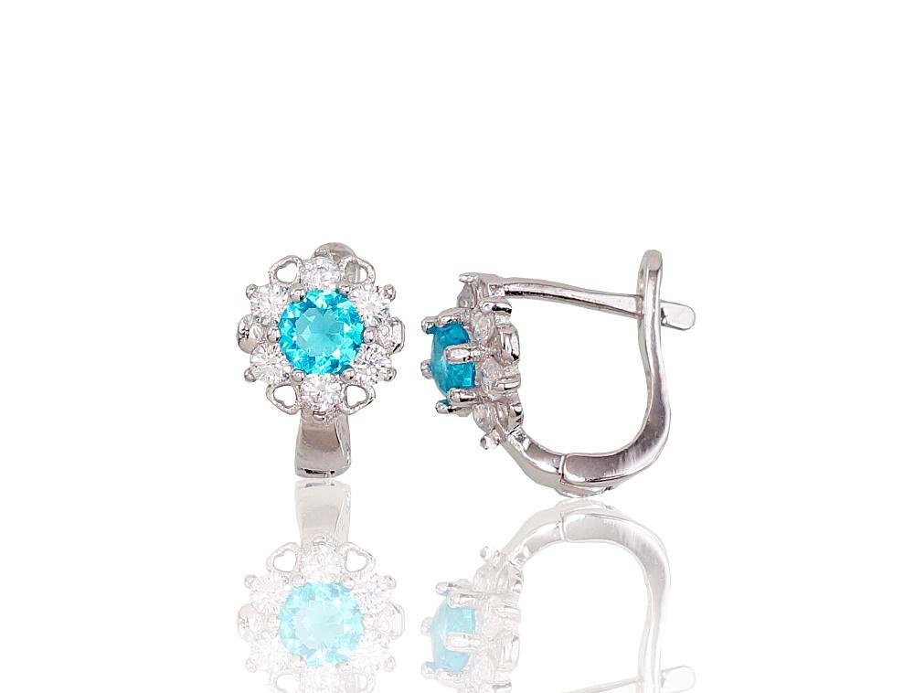 Silver earrings with 'english' lock with Zirkons