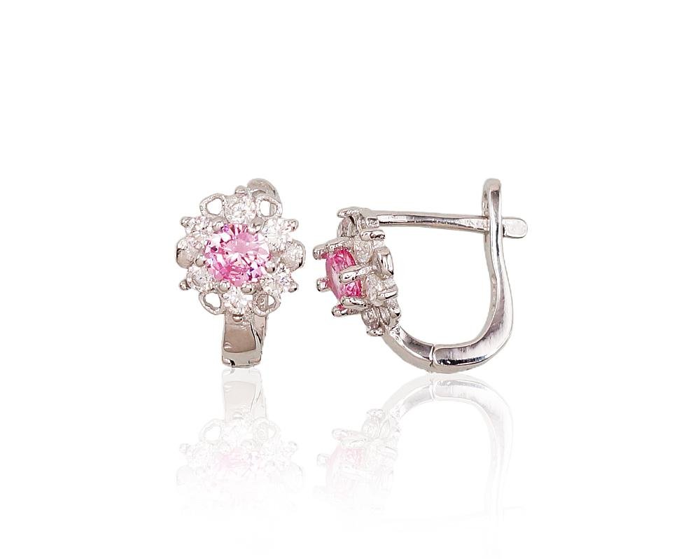 Silver earrings with 'english' lock with Zirkons