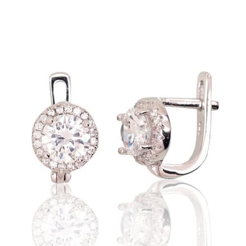 Silver earrings with 'english' lock with Zirkons