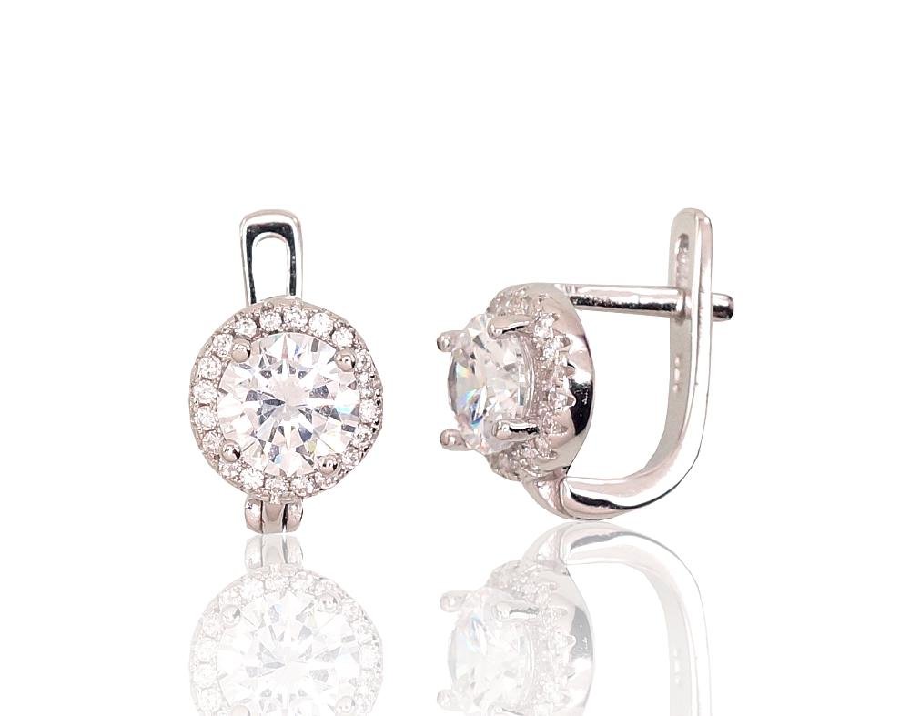 Silver earrings with 'english' lock with Zirkons