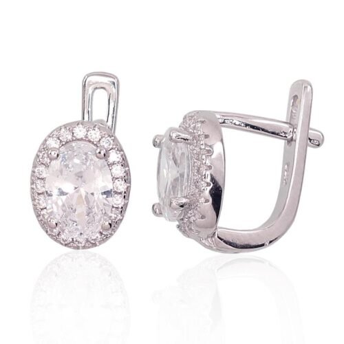 Silver earrings with 'english' lock with Zirkons
