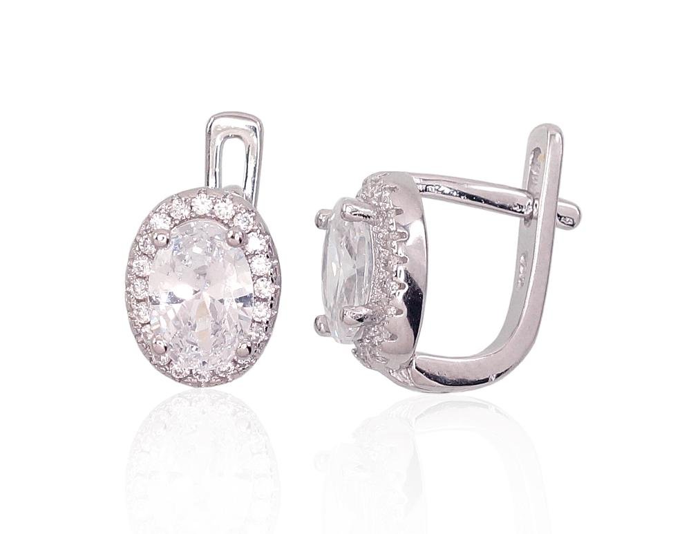 Silver earrings with 'english' lock with Zirkons