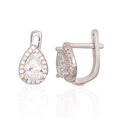 Silver earrings with 'english' lock with Zirkons