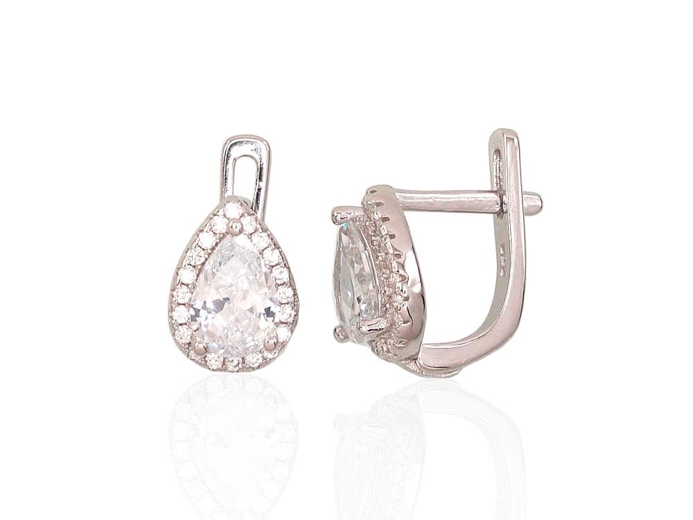 Silver earrings with 'english' lock with Zirkons