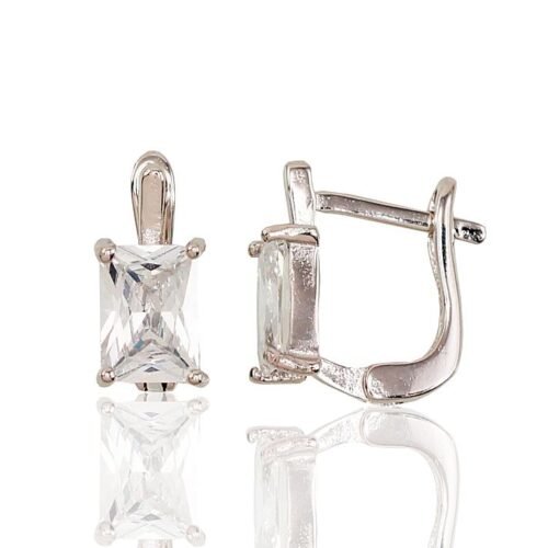 Silver earrings with 'english' lock with Zirkons