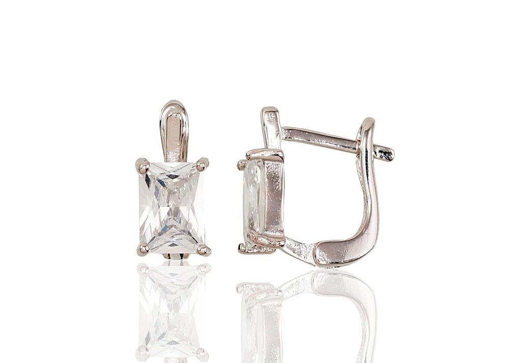Silver earrings with 'english' lock with Zirkons