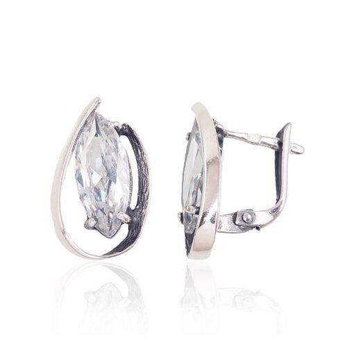 Silver earrings with 'english' lock with Zirkons