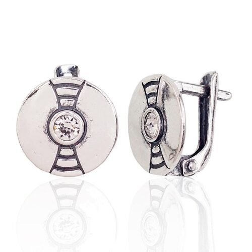 Silver earrings with 'english' lock with Zirkons