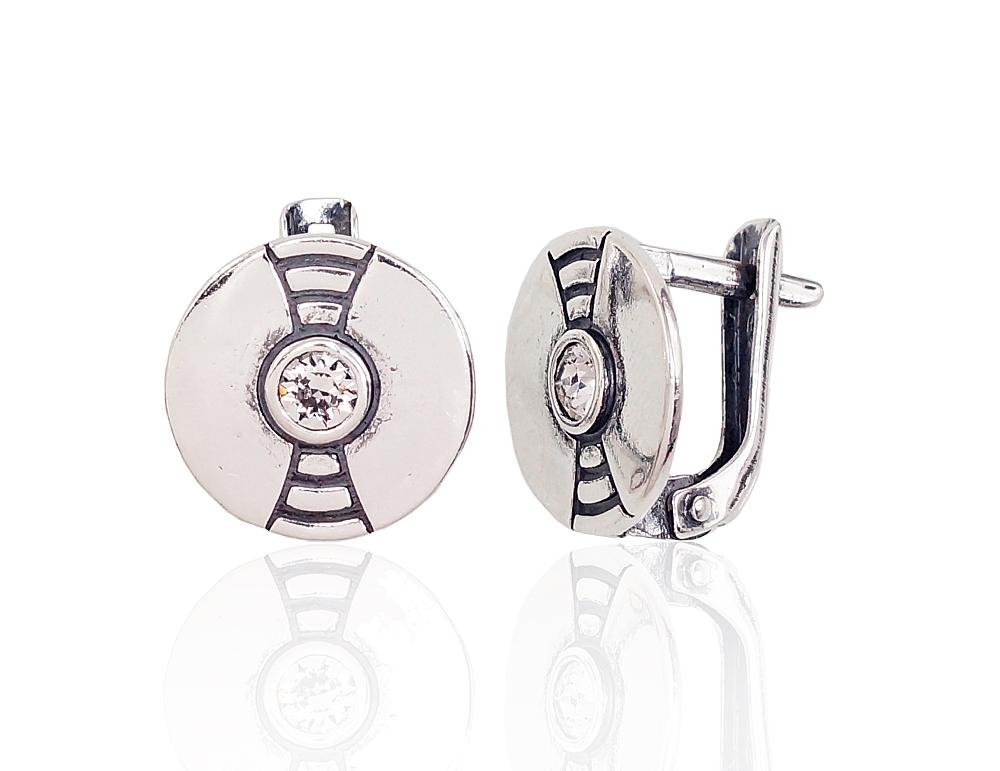 Silver earrings with 'english' lock with Zirkons