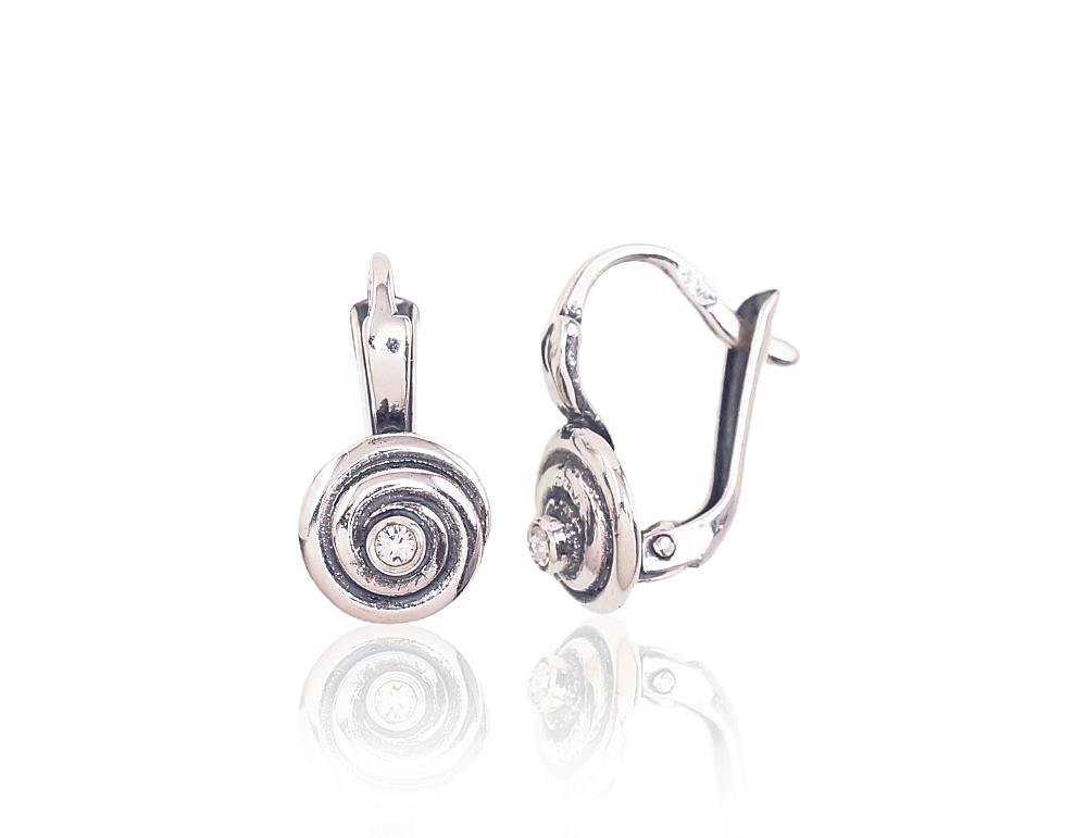 Silver earrings with 'english' lock with Zirkons