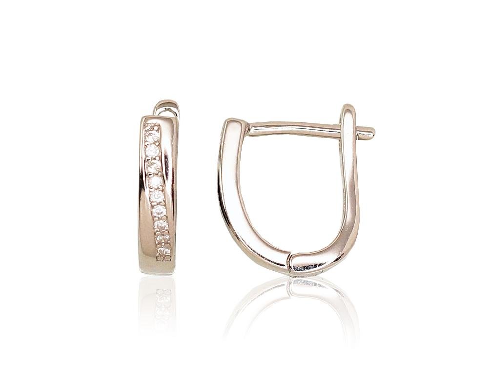 Silver earrings with 'english' lock with Zirkons