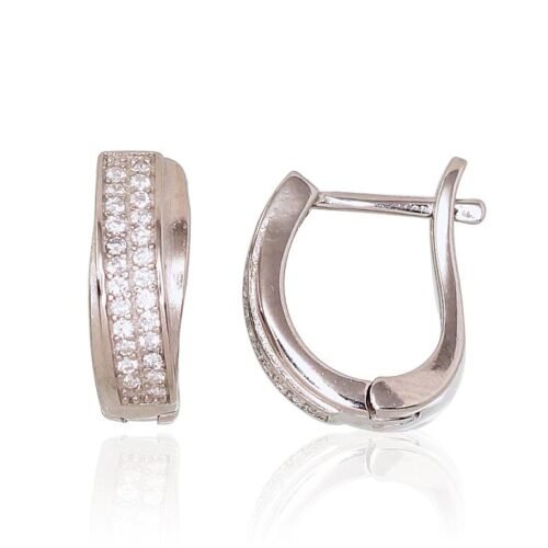 Silver earrings with 'english' lock with Zirkons