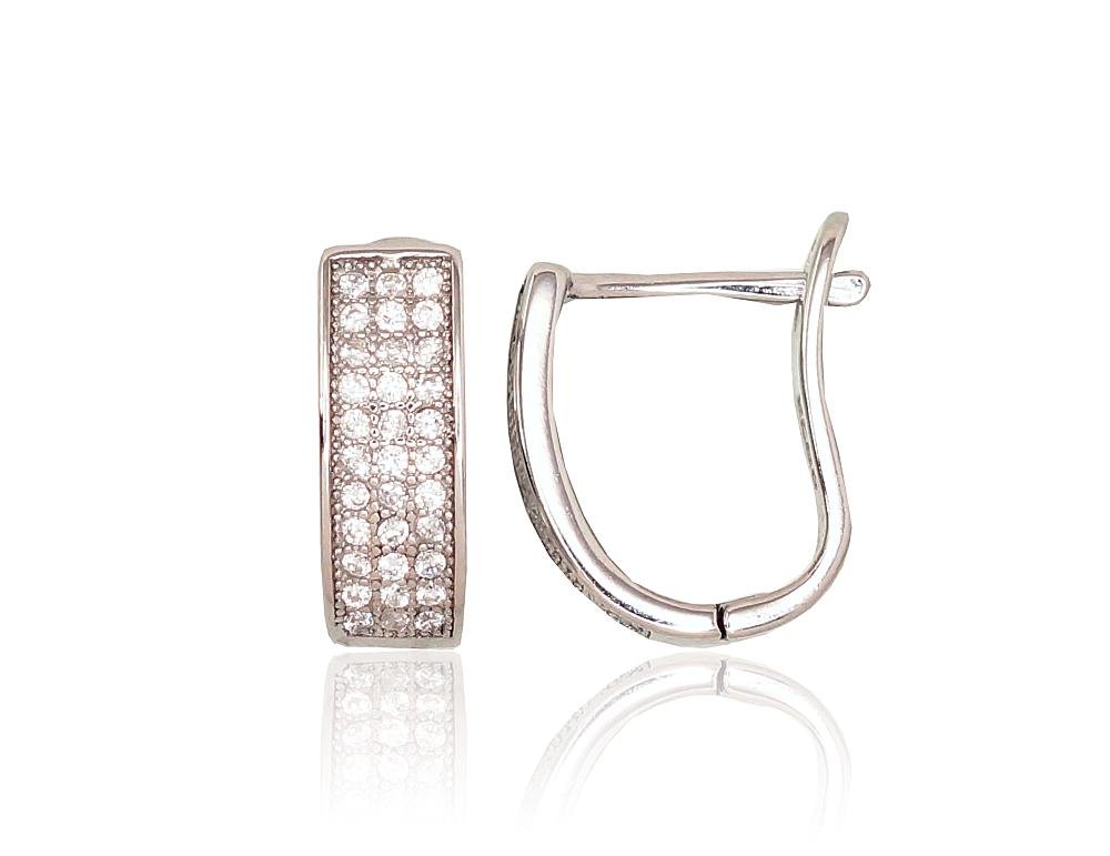 Silver earrings with 'english' lock with Zirkons